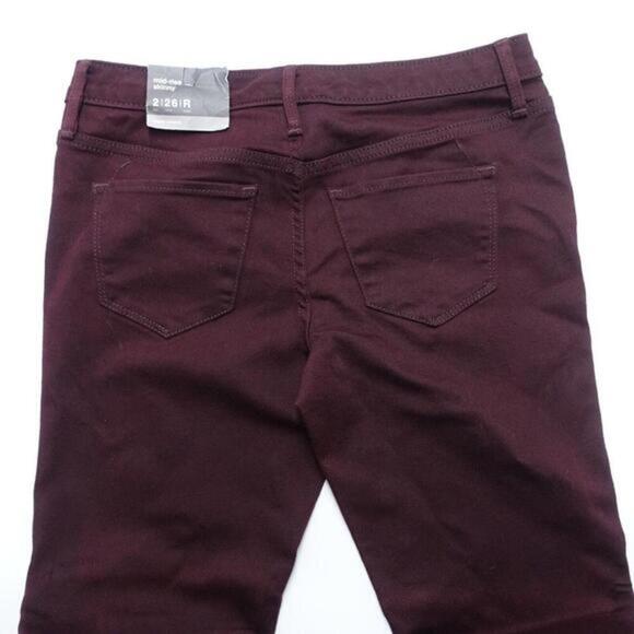 Mossimo Jeans Womens 2 Burgundy Denim Stretch Visible Button Fly Mid-Rise Skinny - Picture 2 of 8